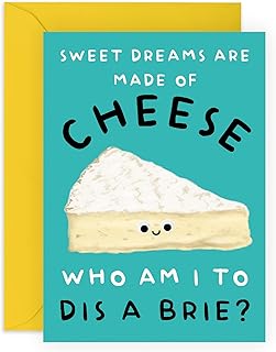 Central 23 Funny Cards For Mum Dad Him Her - Food Pun Humour - 'Sweet Dreams Are Made Of Cheese' - Humorous Birthday Cards For Men Women - Gifts For Him Her - Comes With Fun Stickers