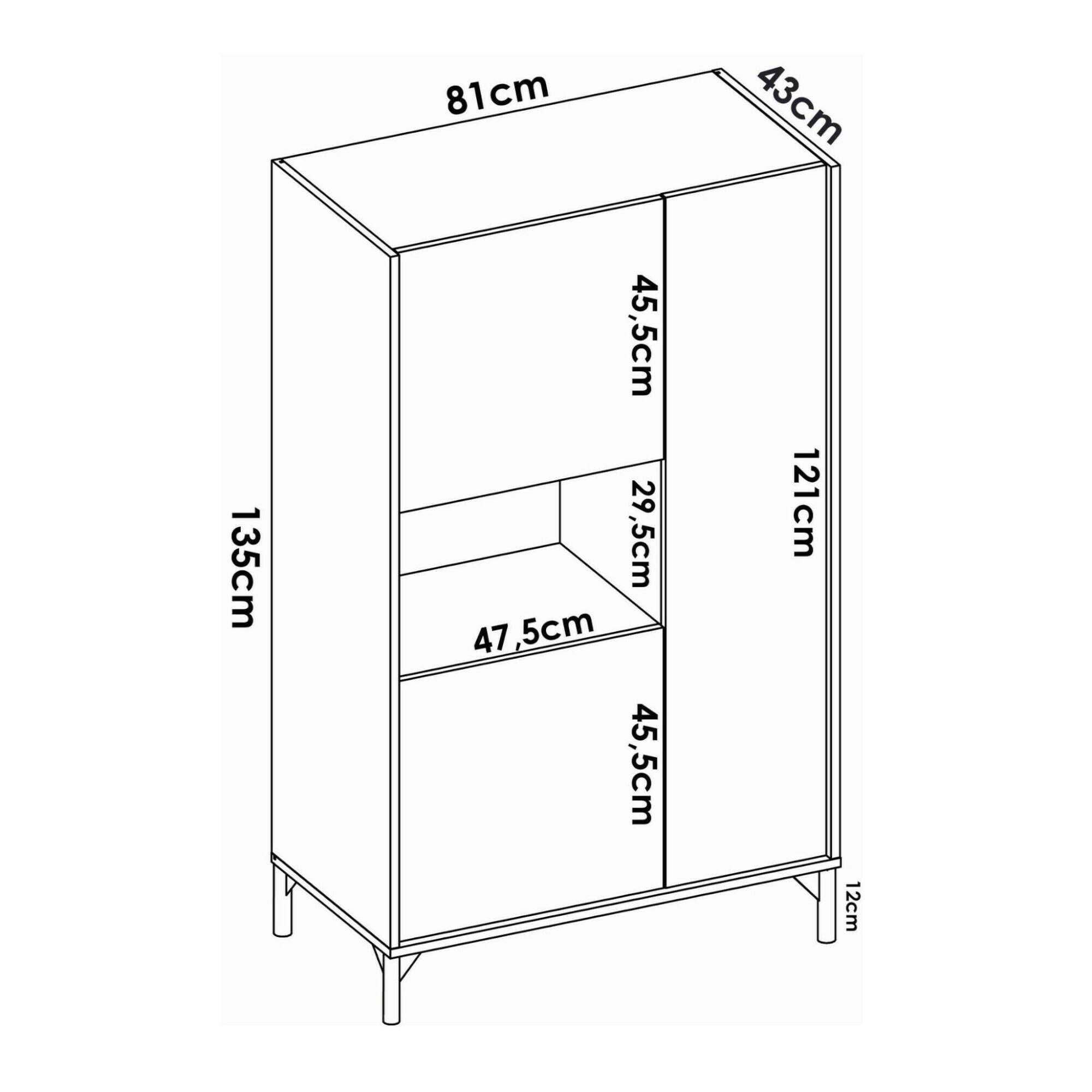 Dmora - Credenza Boario, Buffet alto da soggiorno, Madia moderna da salotto a 3 ante, 81x43h135 cm, Rovere e Bianco