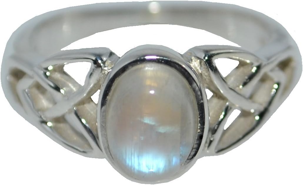 925 Sterling Silver Rainbow Moonstone Ring Celtic Trinity Design, Natural Gemstone Jewellery