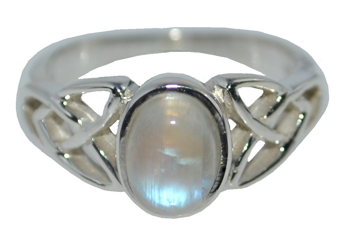 925 Sterling Silver Rainbow Moonstone Ring Celtic Trinity Design, Natural Gemstone Jewellery