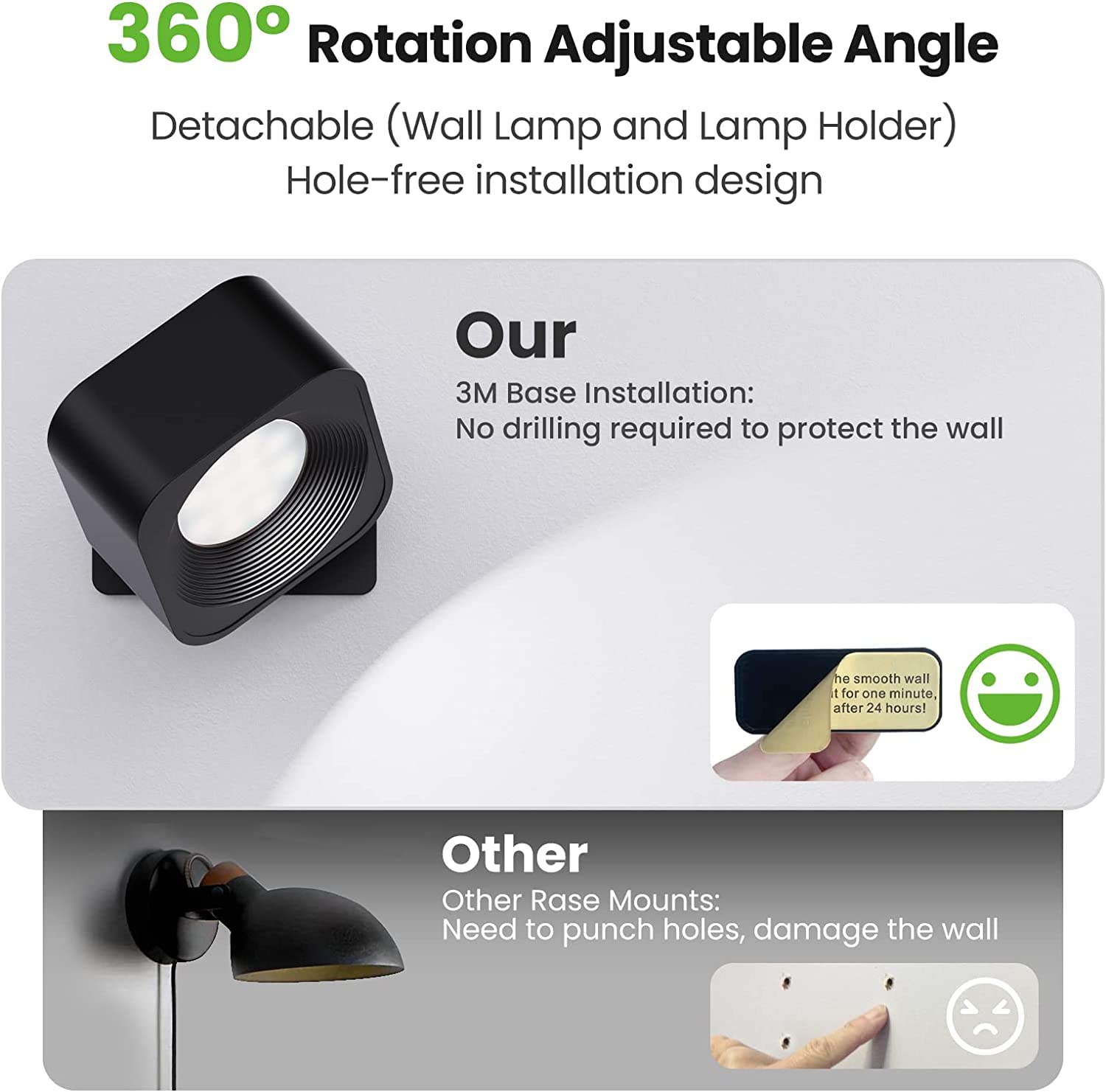Applique Murale LED Tactile 3 Luminosités & 3 Températures - Rotation 360°, Recharge USB, Lampe Chevet Moderne