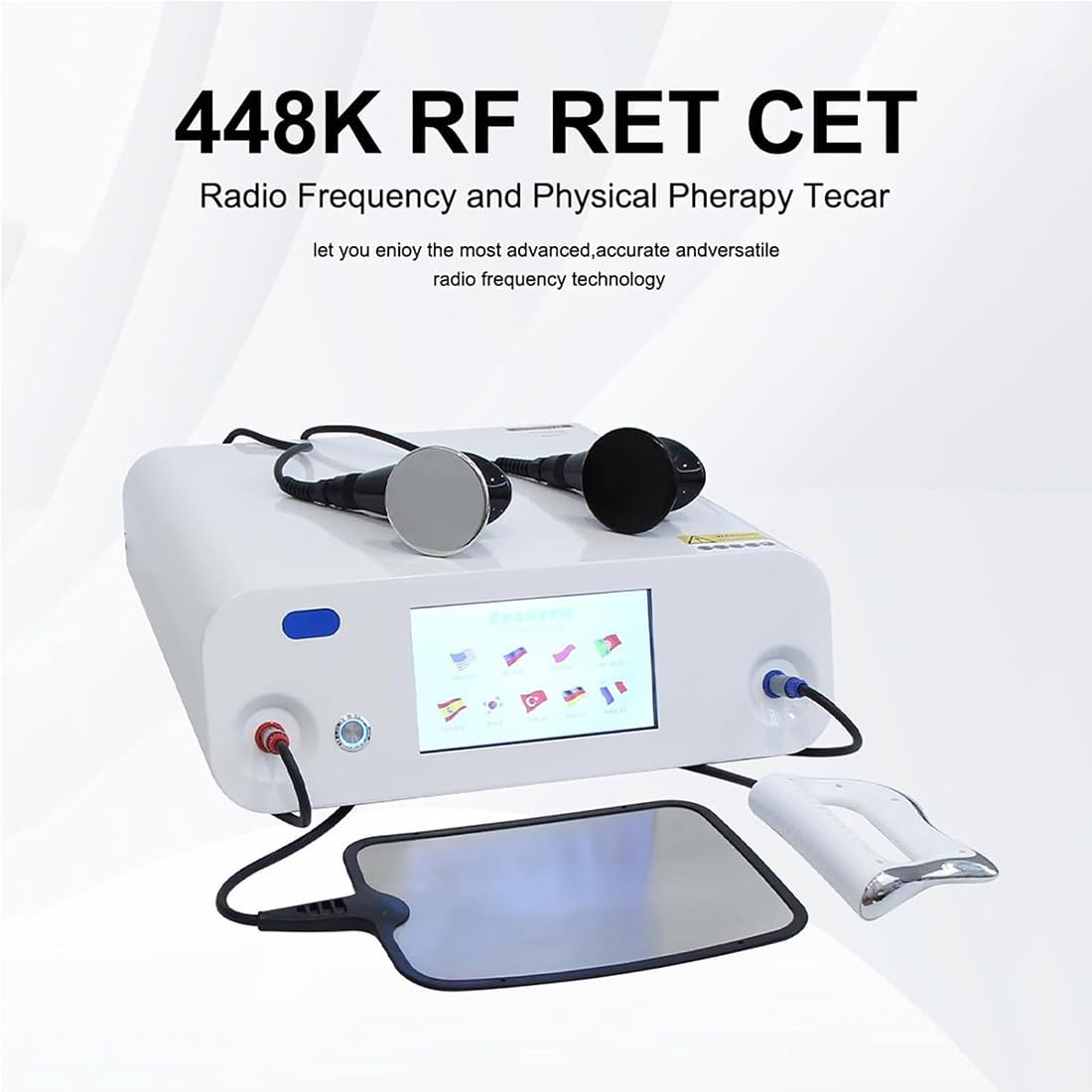 CET RET RF Tecar Fizjoterapia Aparat przenośny 448K Tecar Terapia Diatermiczna Aparat do Leczenia Bólu Ciała Z 8 Głowicami Roboczymi/10 Częściami Ciała Do Wyboru Do Spa i Salonów