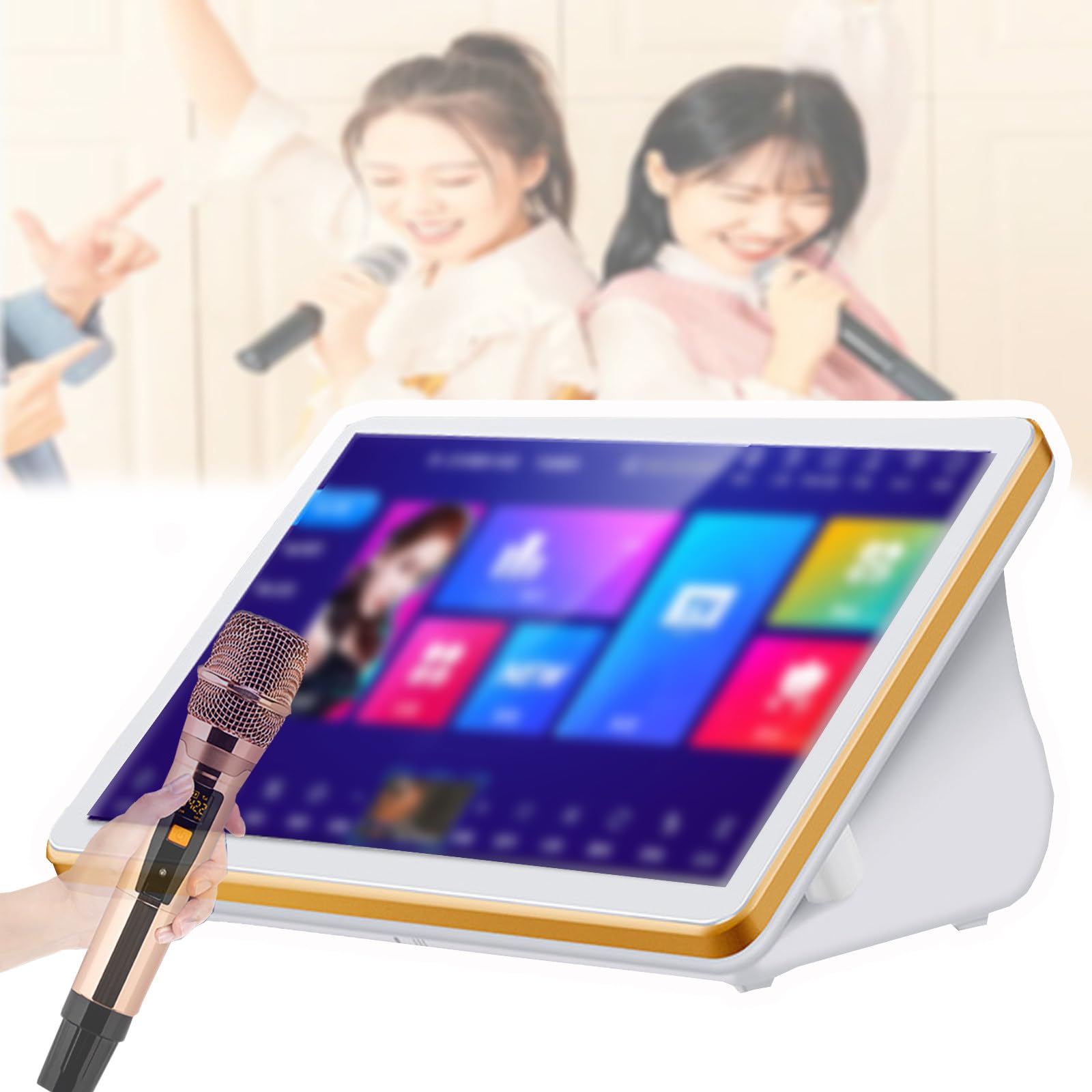 Macchina per Karaoke con Schermo,Display da 15,6",500g/1t/2t/3t/4t/6t,Riproduzione Online su Youtube,Richiesta di Brani Tramite Telefono/App/Voce,Doppio-Sistema,Libreria di 1100k Brani 1T