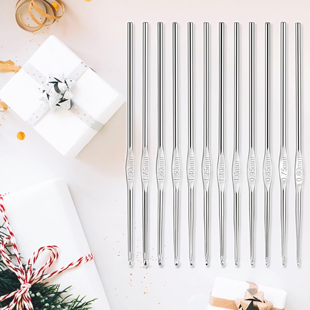 12 Stainless Steel Crochet Hooks - Perfect for Yarn & Lace -7