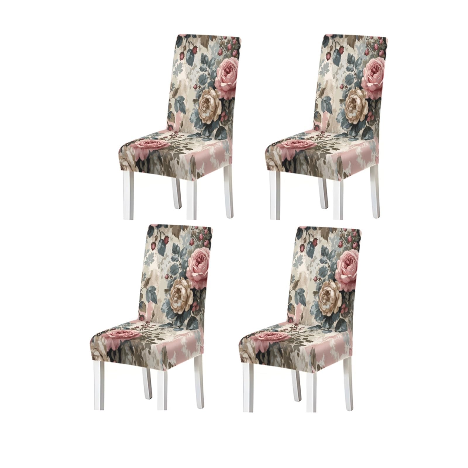KXUAUV Vintage Blush Rose Floral Damask Print Stretch Dining Chair Covers, For Home Kitchen Dining Room Party, 2/4/6 PCS Seat Protectors for Restaurant Hotel Party(4PCSChair cover)