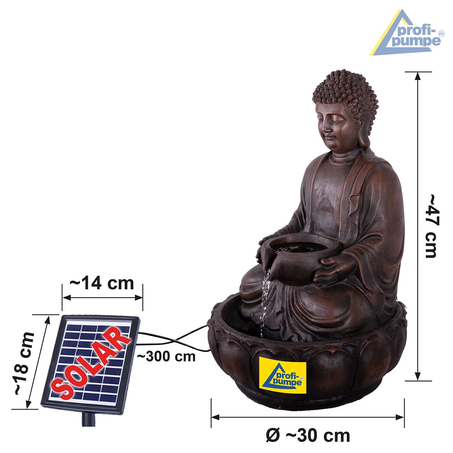Fuente para Jardin Fuente de Tranquilidad Buda Fuente de Agua con iluminacion Solar para Jardin, terraza, Balcon Buda con Bomba, bateria de Iones de Litio y luz LED