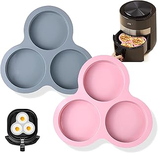 2 Pcs Silicone Air Fryer Egg Pan, 3 Hole Pancake Pan Fried Egg Pan Air Fryer Egg Mould Silicone Muffin Pans Non-stick Egg Pan Mini Pie Crusts Cupcake Pan for Air Fryer Baking Cooking Accessories