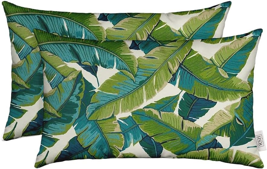 Jumbo Lumbar Throw Pillows – Set of 2 | 26" x 16" | for Patio, Lounge, Adirondack, Deck | UV & Fade-Resistant | Includes Down-Alternative Inserts | Balmoral Opal | Tropical