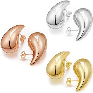 Hoop Earrings for Women, Chunky Teardrop Earrings Bottega Earring Dupes 14K Gold/Silver/Rose Gold Plated Lightweight Hypoallergenic Waterdrop Earrings Minimalist Jewelry Gift for Women Girls