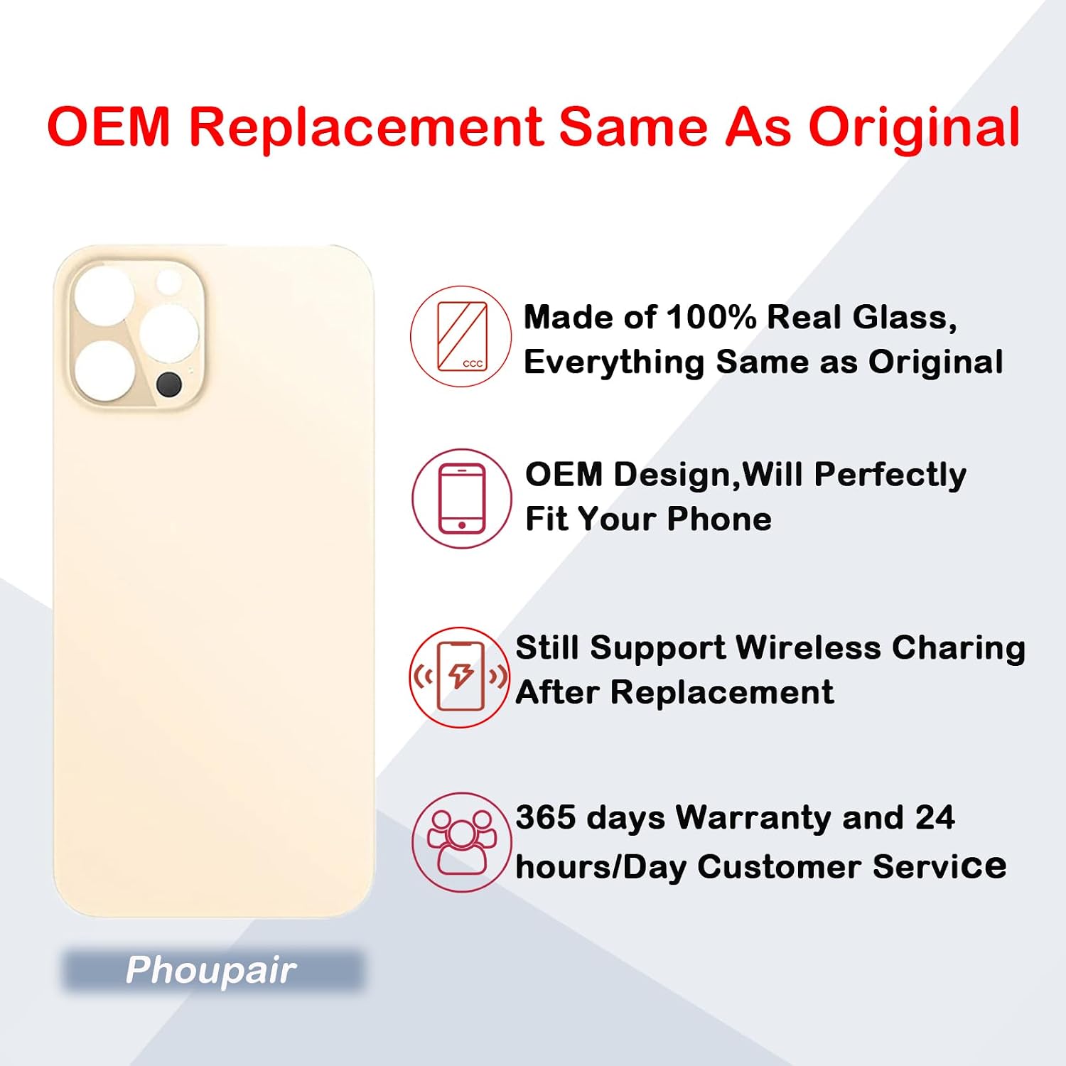 OEM Rear Back Glass Replacement for iPhone 12 Pro 6.1 Inches with Professional Repair Tool Kit (Gold)