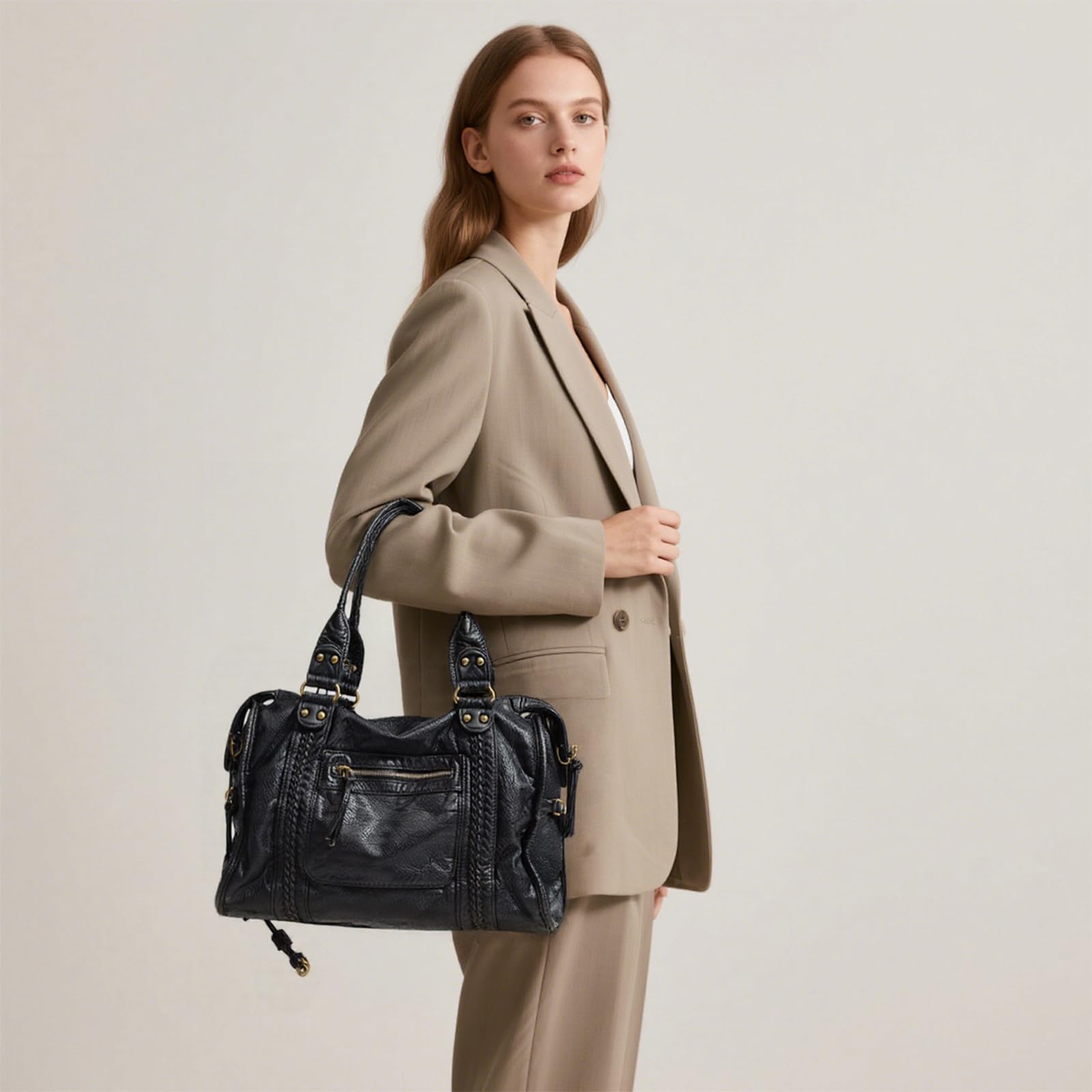 Sac a Main Femme Cuir - Sac a Main pour Les Cours Lycee - Grand Vintage City Bag Sacs à bandoulière Fourre Tout Femme pour le travail et les voyages