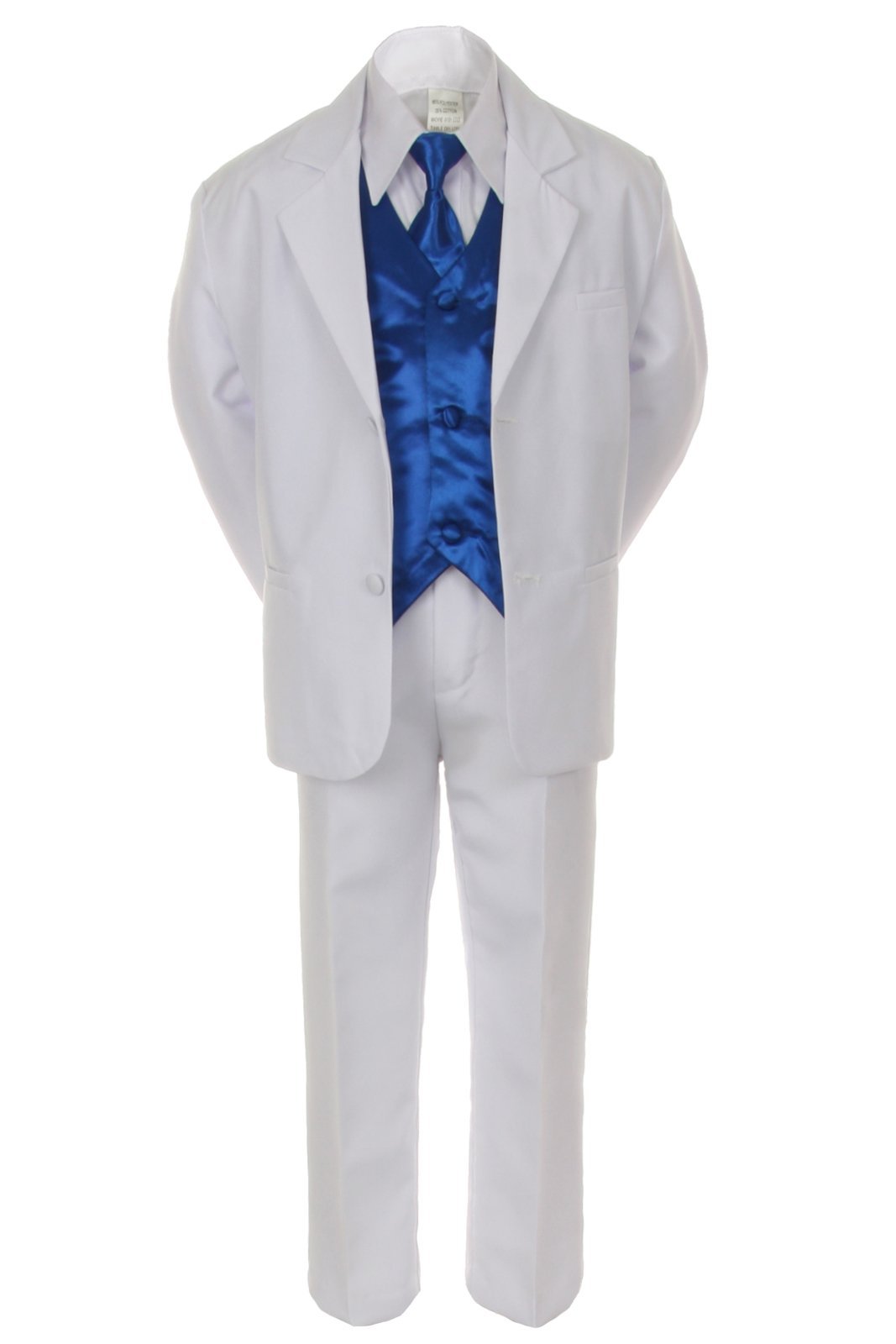 7pc Royal Blue Vest Necktie Boy Baby Toddler Kid White Formal Suit Tuxedo S-20 (20)