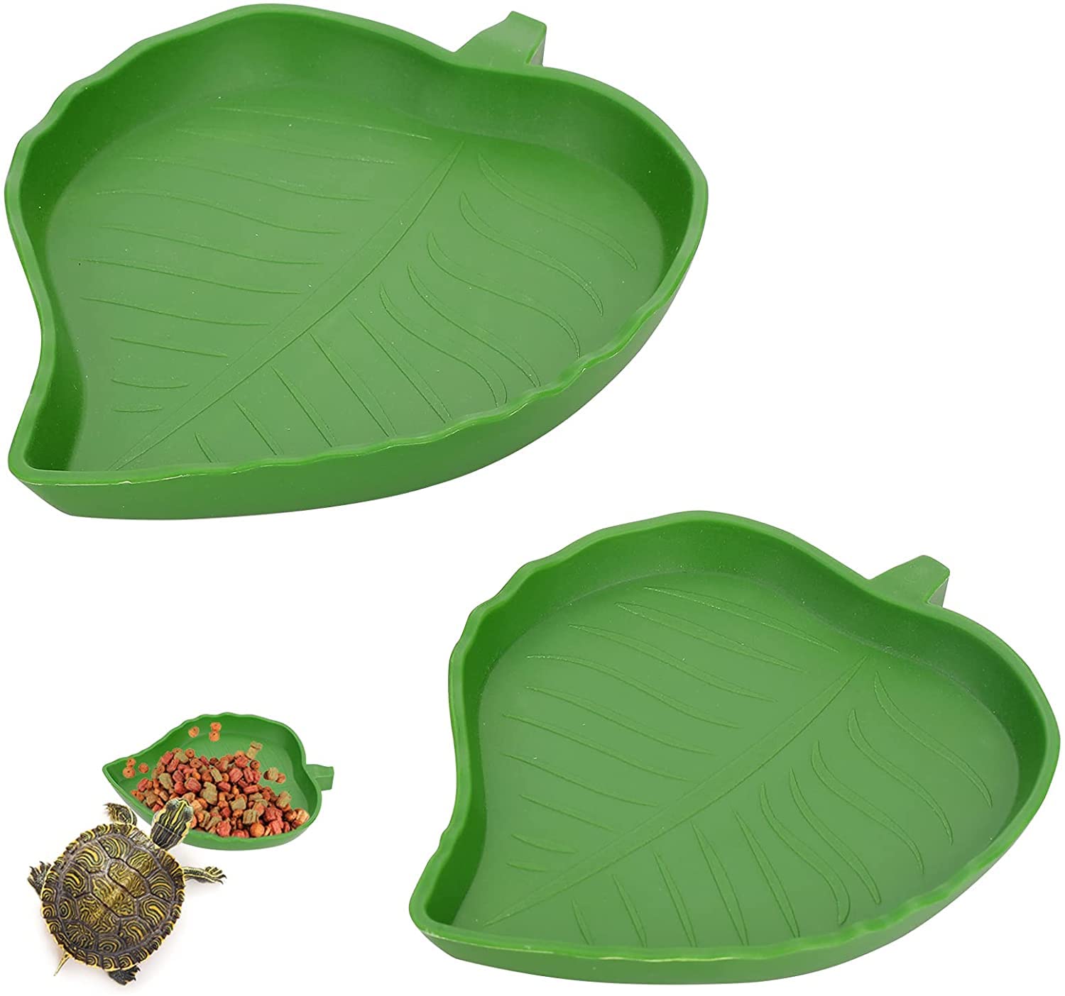 Reptile Leaf Food Water Bowl, 2 Pieces Reptile Leaf Shape Dish Flat Drinking Bowl Water Plate for Turtle Lizards, Hamsters, Snakes 2 Sizes