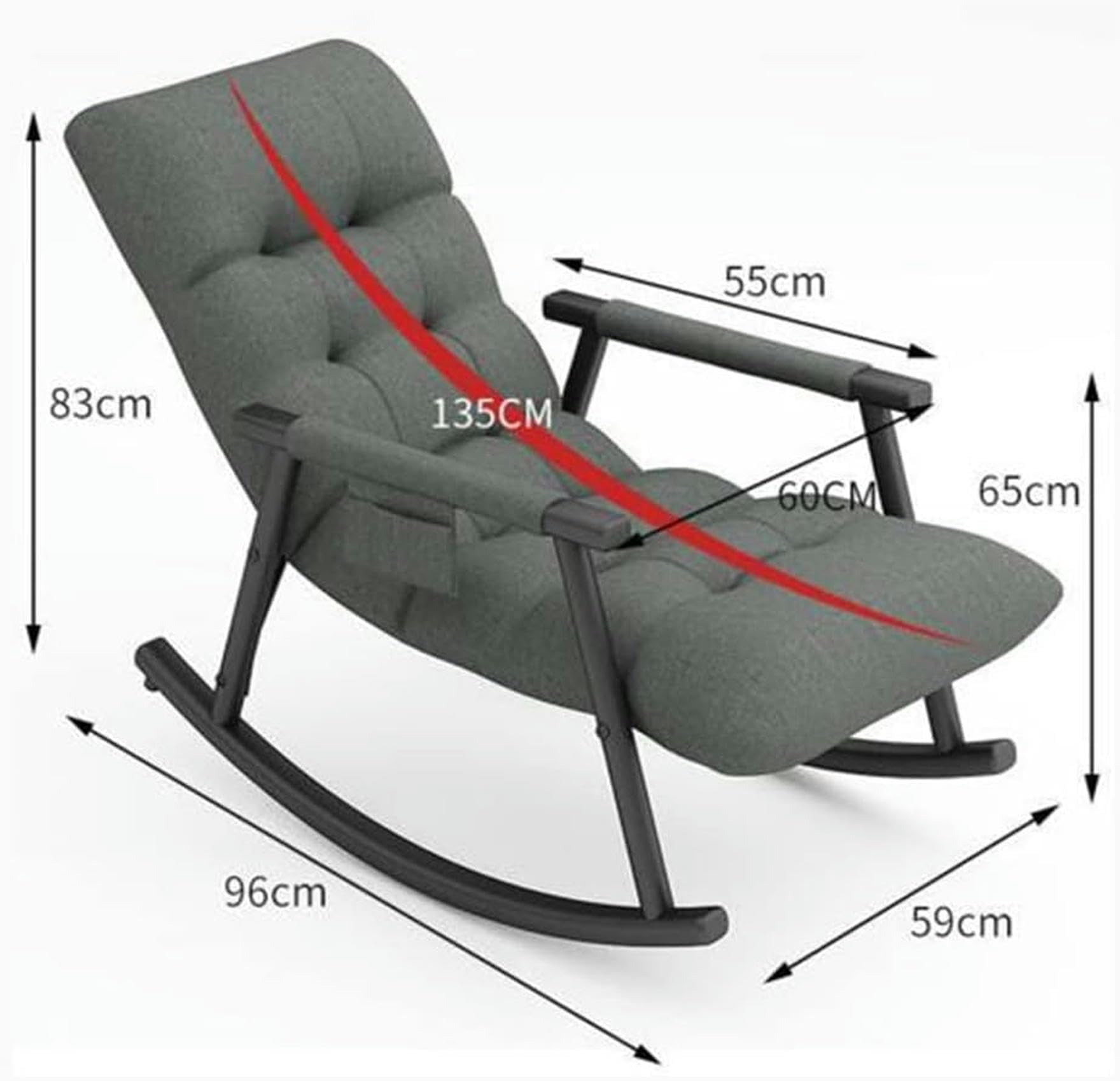 Nowoczesny fotel bujany z połowy wieku - wygodny fotel do salonu, wyściełana konstrukcja, ergonomiczna pojedyncza sofa, 96 x 59 x 83 cm