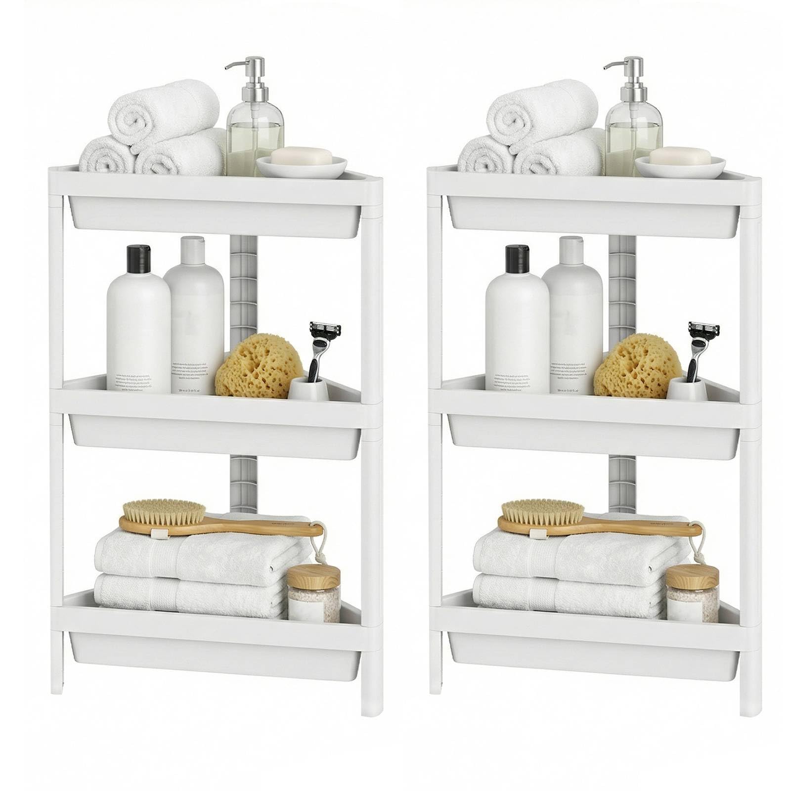 COSTWAY 2 Pack Corner Shower Caddy, 3-Tier Freestanding Bathroom Shelving Unit Organizer with Drainage Holes, Detachable Storage Shelf Rack for Small Space Bathroom Living Room (White)