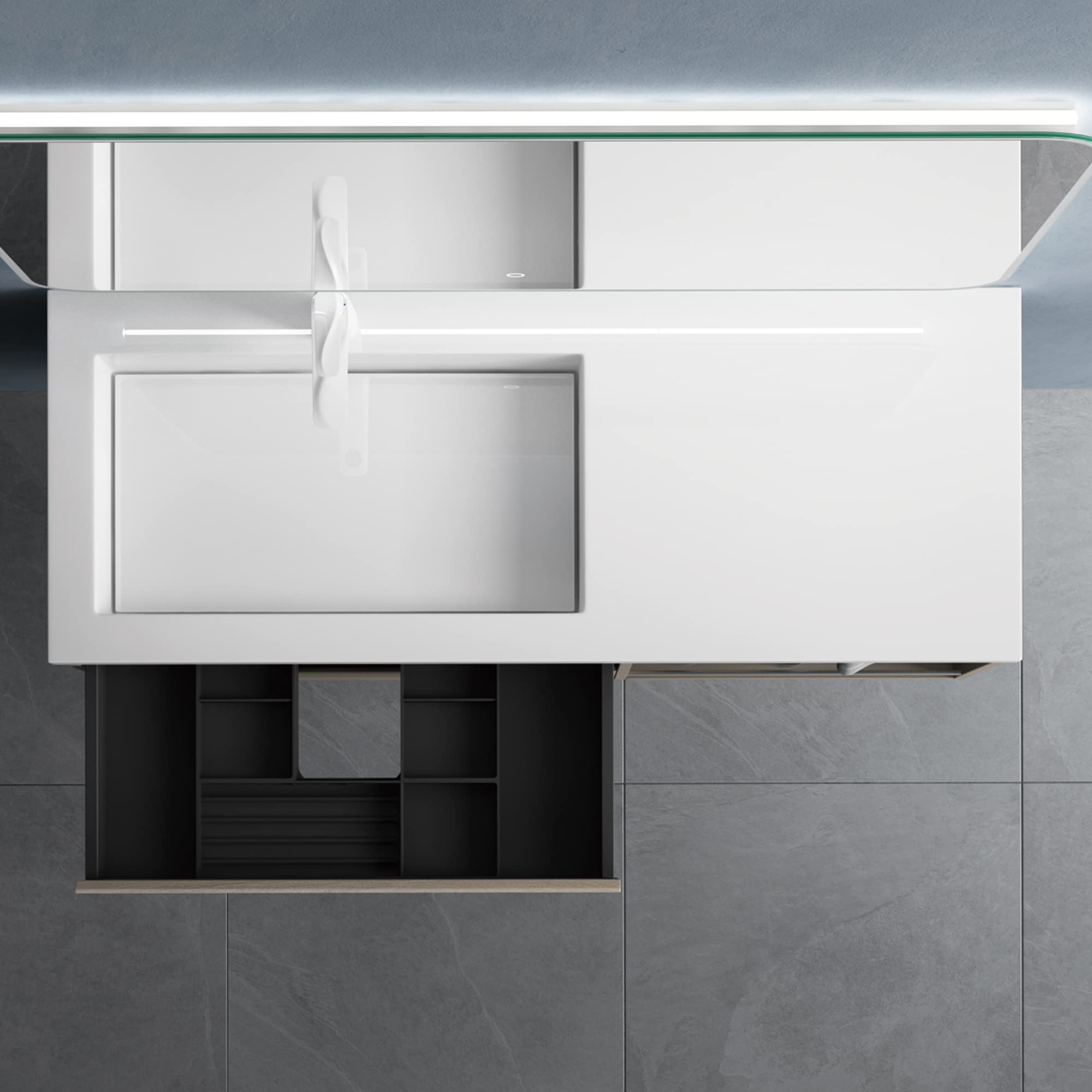 doporro Mobile Bagno Sospeso Mobile Sottolavabo 120x46x49 cm con Lavabo | Marrone Chiaro, Open F148 Colossum820