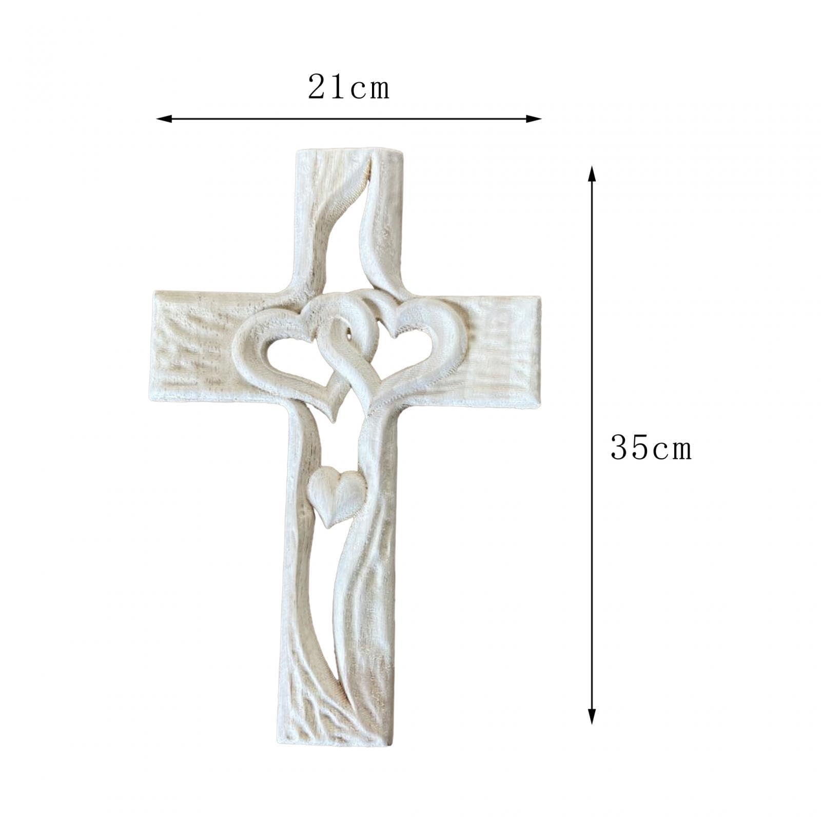 Croix En Bois Sculpté Avec Cœurs Entrelacés - Décoration Murale Chrétienne, Cadeau De Foi