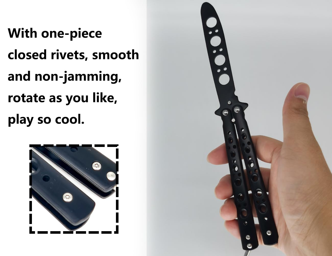 Cuchillo de mariposa entrenador hoja sin afilar para principiantes negro