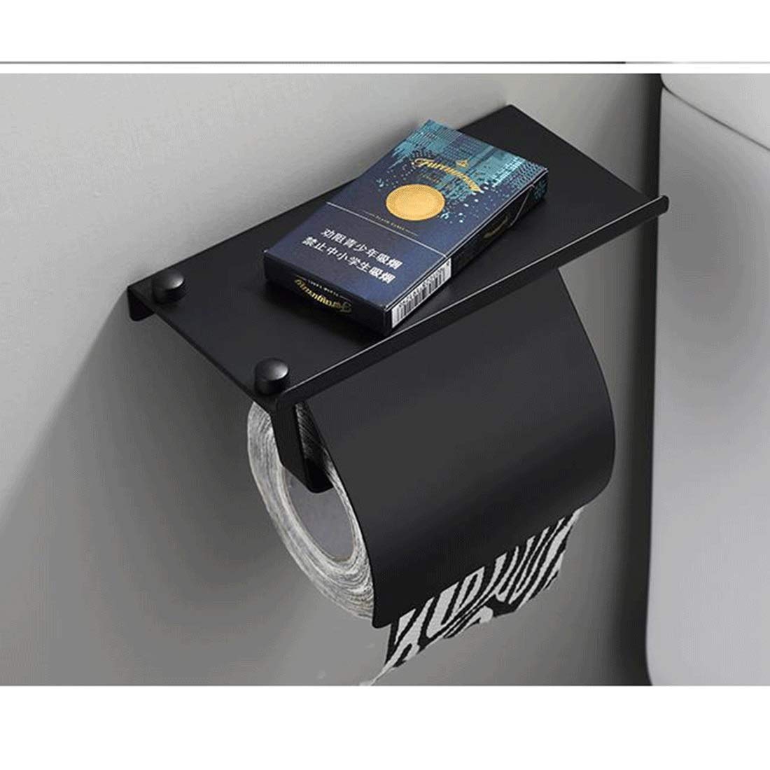Portarrollos de Papel higiénico Portarrollos de Papel higiénico con Estante de Acero Inoxidable montado en la Pared para Cocina Baño Portarrollos de Cocina, Negro Mate