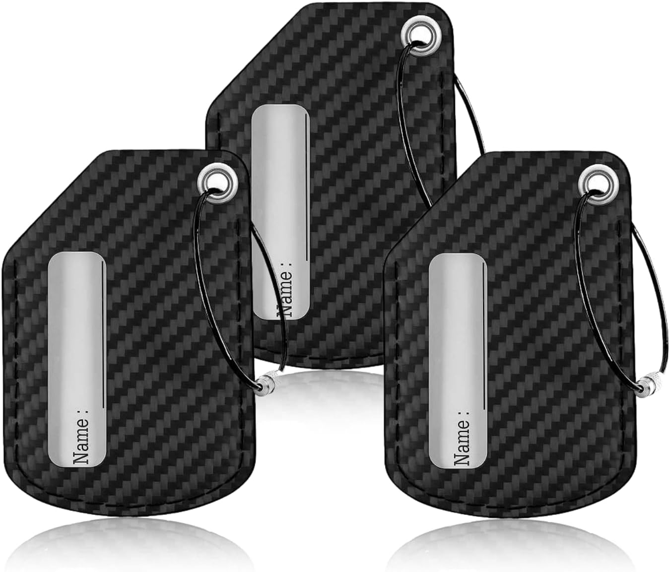 T-carbon Small Luggage Tags for Suitcases, 3 Pack Durable Stitch Leather Travel Name Tags for Luggage Bag Baggage Backpack Labels Suitcase Tag- Quick Install, Privacy Protection, Carbon Fiber Black