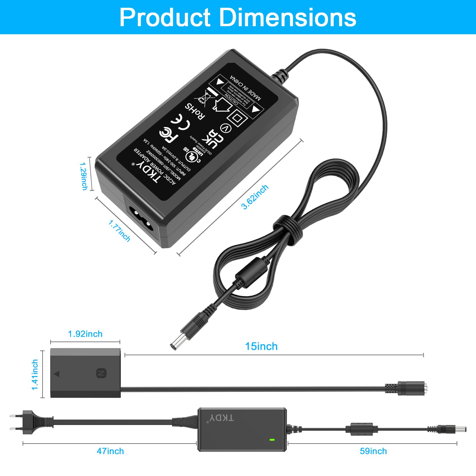 NP-FZ100 - Adattatore di alimentazione a batteria fittizio per Sony FX3/A7S III/A7 IV/A7R V/A1/A9 II/FX30/A6700/ZV-E1/ZV-E10 II - Alimentatore di rete continua per studio live streaming e scatti a