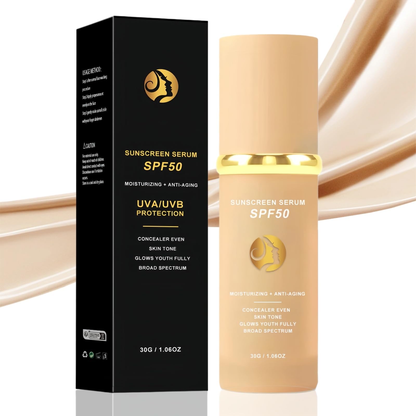 4 in 1 Colour Changing Foundation,Colour Changing Mature Skin Foundation,SPF50 Medium Spectrum Foundation,Moisturizing Concealer & Anti-Aging Sunscreen Serum for Women,Long Wear Foun/dation For Women