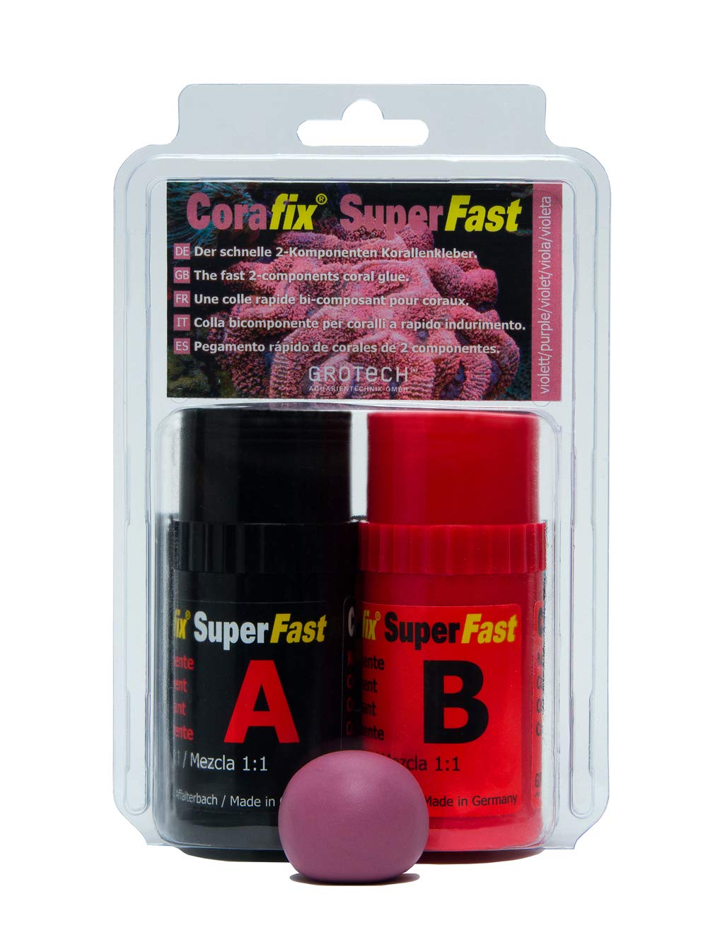 Grotech CoraFix SuperFast Violeta 240g - Pegamento rápido de corales de 2 componentes.