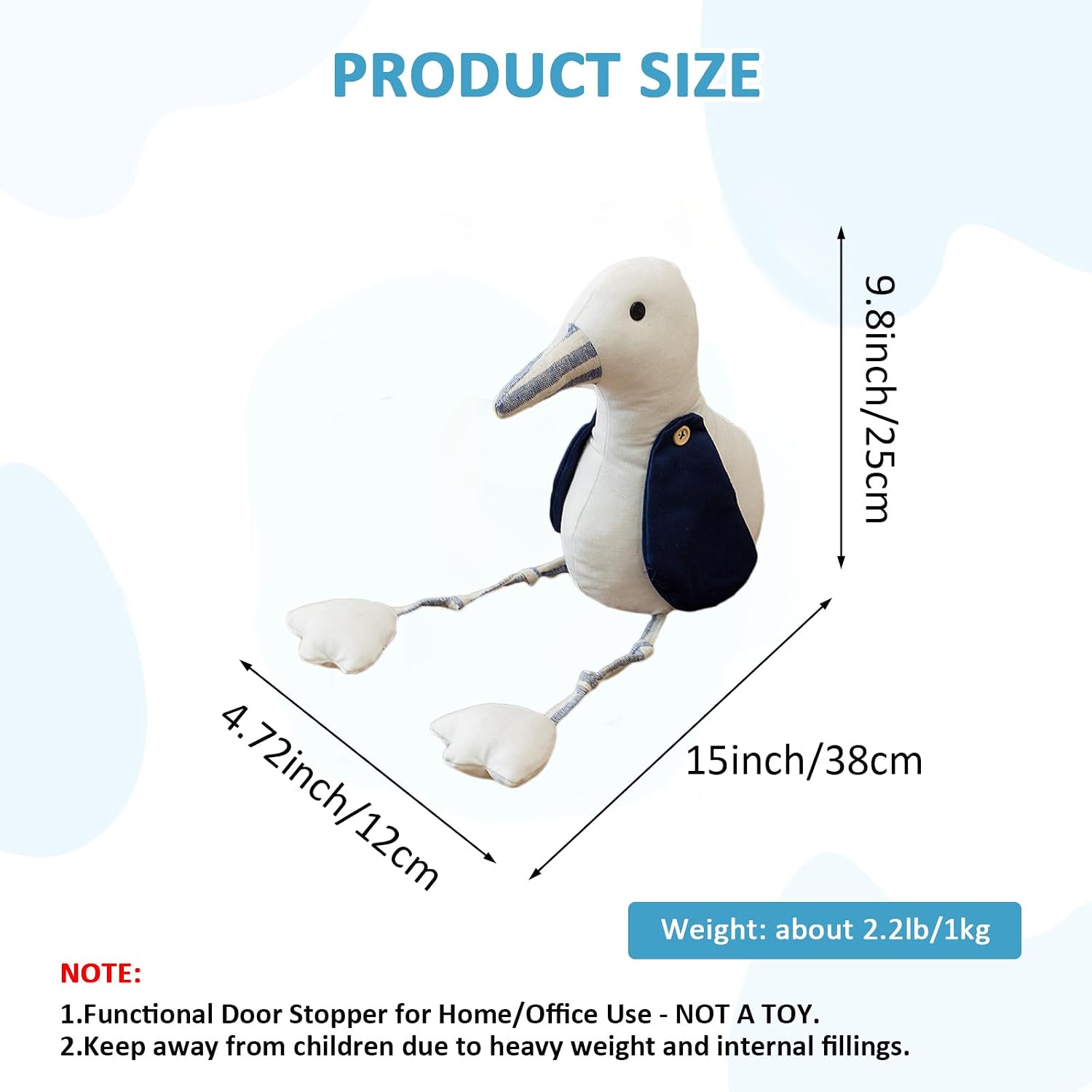 Animal Shaped Cute Weighted Door Stopper, Linen Fabric Decorative Seabird Stuffed Animal Doorstop, Adorable Seagull Birthday Gift (Seagull) image 2