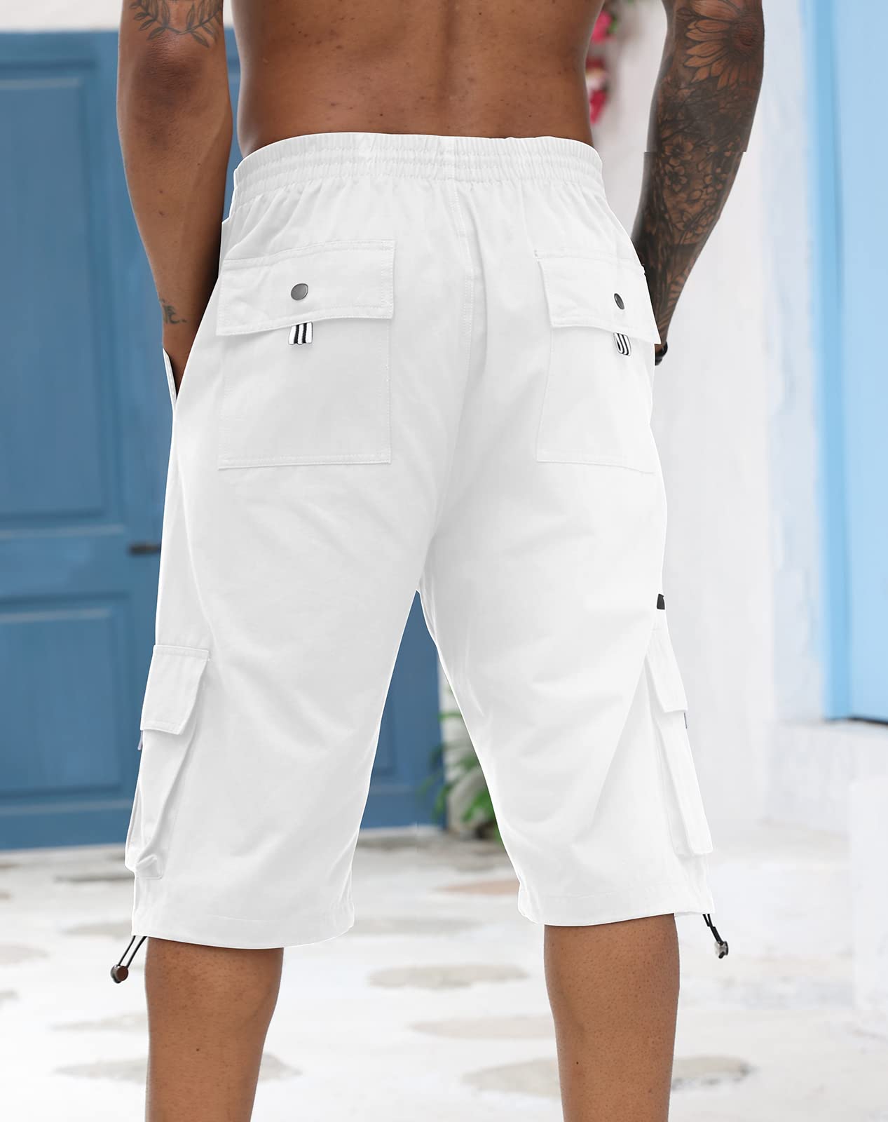 Short cargo pour homme en coton avec taille élastique et poches multiples