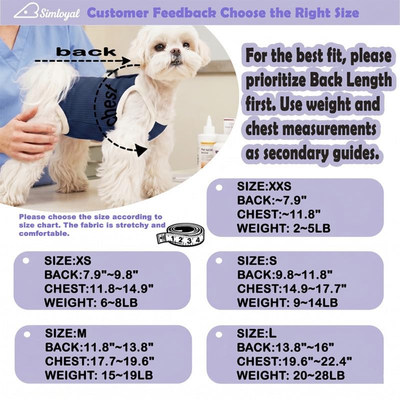 Image of Dog Recovery Suit Dogs Onesie for Surgery Protective Post-Surgery Suit Female for Small Dogs & Puppy Navy Size S