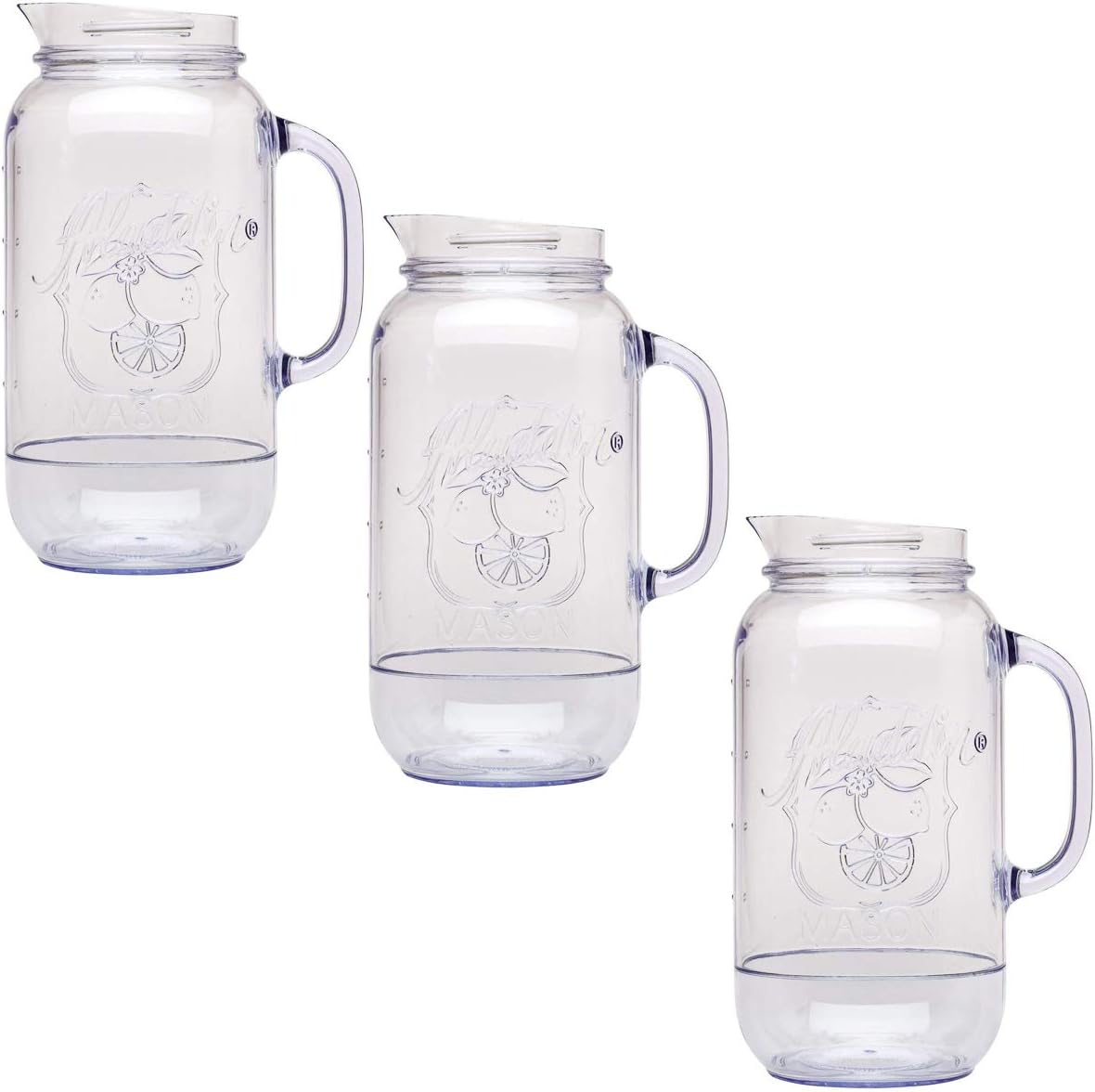 Aladdin (3 Pack) Mason Jar Pitcher, Carafe Set 2.5 Quart For Water Pitcher, Iced Tea Pitcher, Juice Pitcher, Lemonade Pitcher, Picnic, BBQ