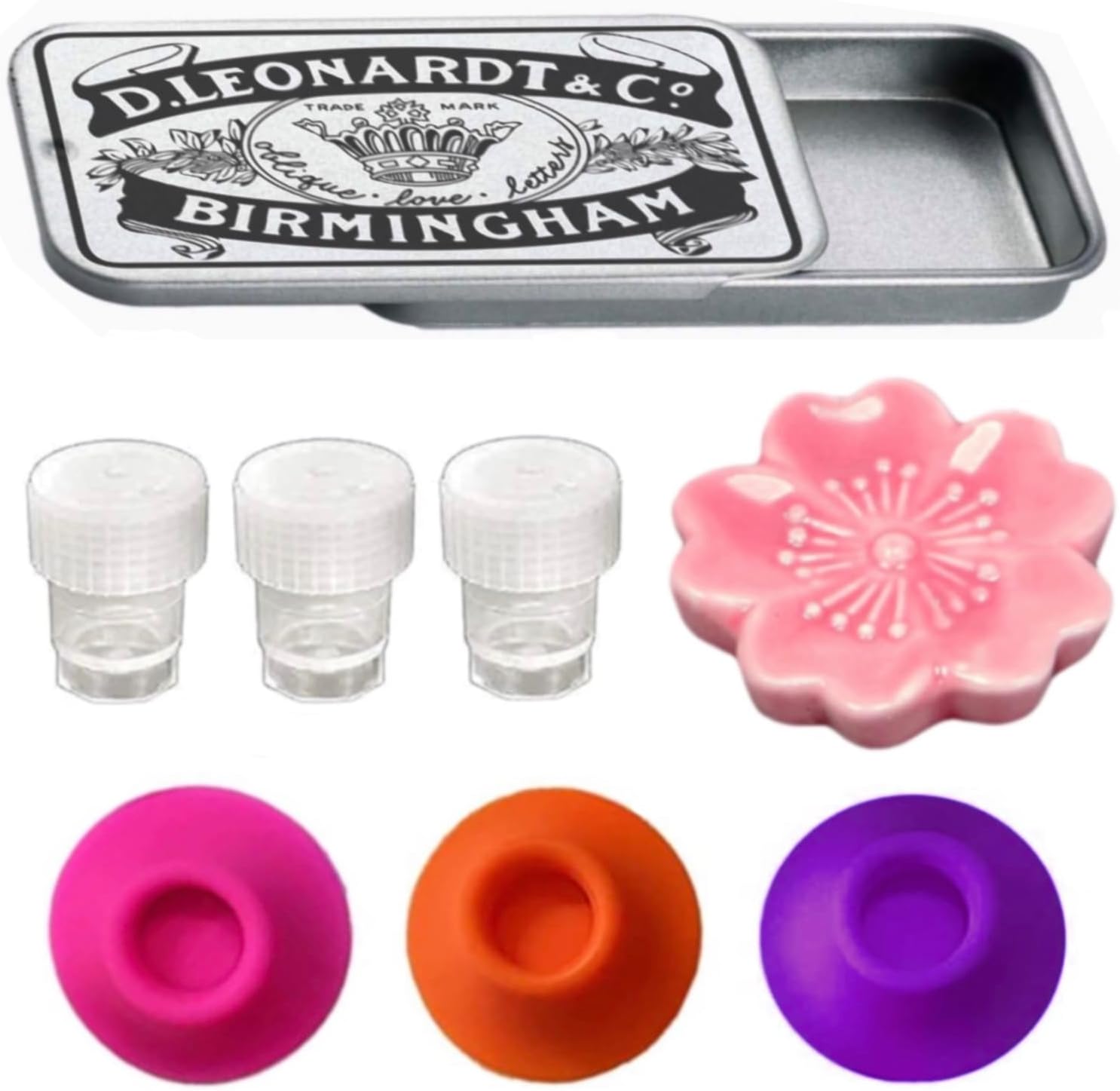 Empty Ink Well, Fountain Pen Rest & Nib Tin Organizer - Fountain Pen Rest & Ink Wells with lids for Fountain Pens and Glass Fountain Pens