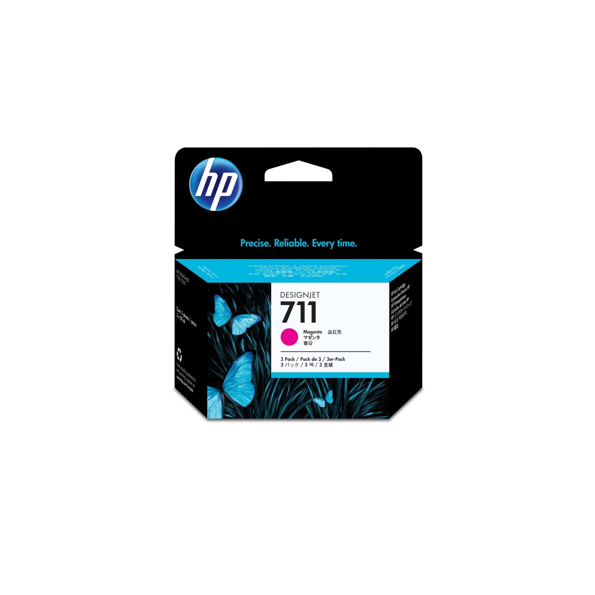 HP 711 CZ135A 3-Pack Magenta 29 ml Genuine HP Ink Cartridge with Original HP Ink, for HP DesignJet T120, T125, T130, T520, T525, T530 Large Format Plotter Printers and HP 711 DesignJet Printhead