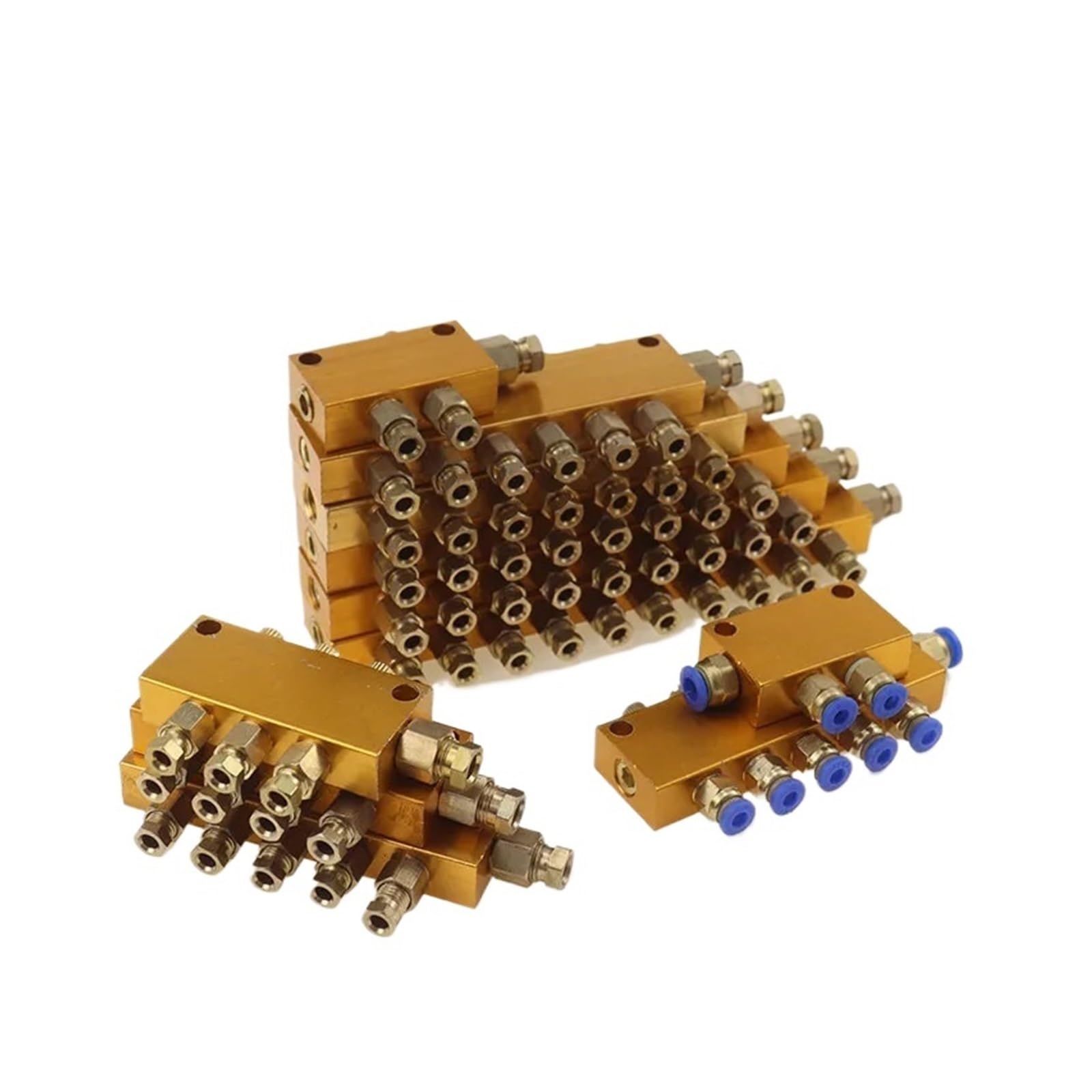 Sistemi di lubrificazione centralizzata, Sistema di lubrificazione in alluminio, distributore di olio lubrificante regolabile, blocco collettore, ingresso 6 mm, uscita 4 mm, 2-12 vie, tonalità oro(7 W