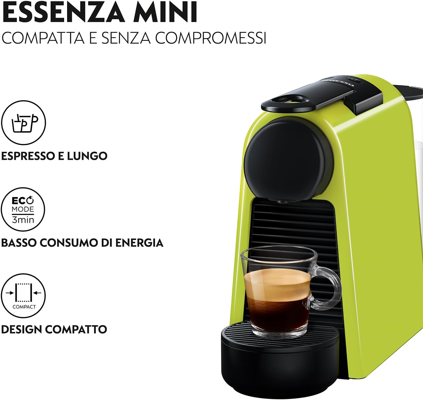 Nespresso Essenza Mini EN85.R, Macchina da caffè di DeLonghi, Sistema Capsule Nespresso, Serbatoio acqua 0.6L, Ruby Red