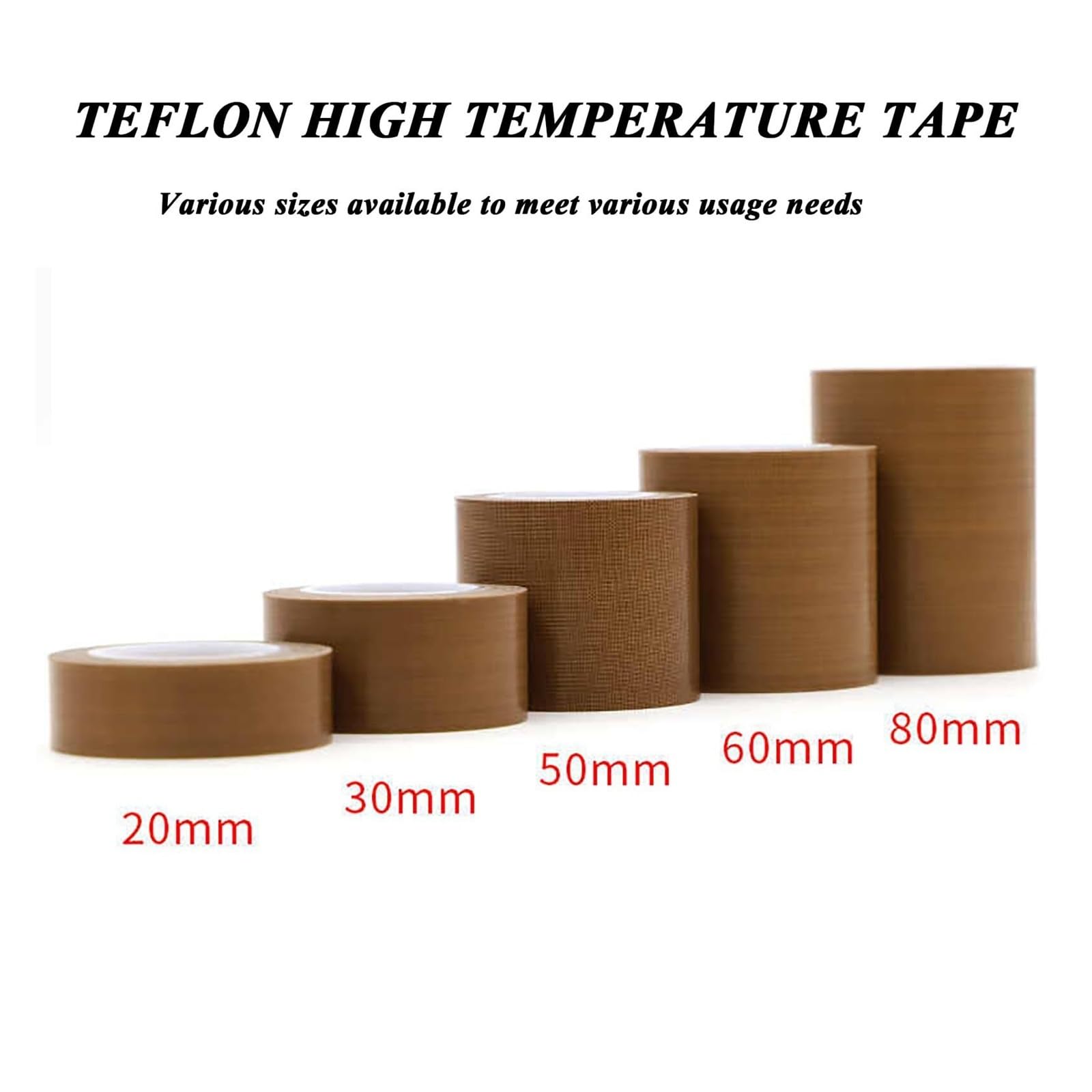 Nastro isolante in PTFE, spessore 0,13 mm/0,18 mm, rotolo da 10 m, nastro in tessuto di teflon, resistente alle alte temperature (300 °C) | Larghezza 10 mm-300 mm | Nastro resistente al calore for uso