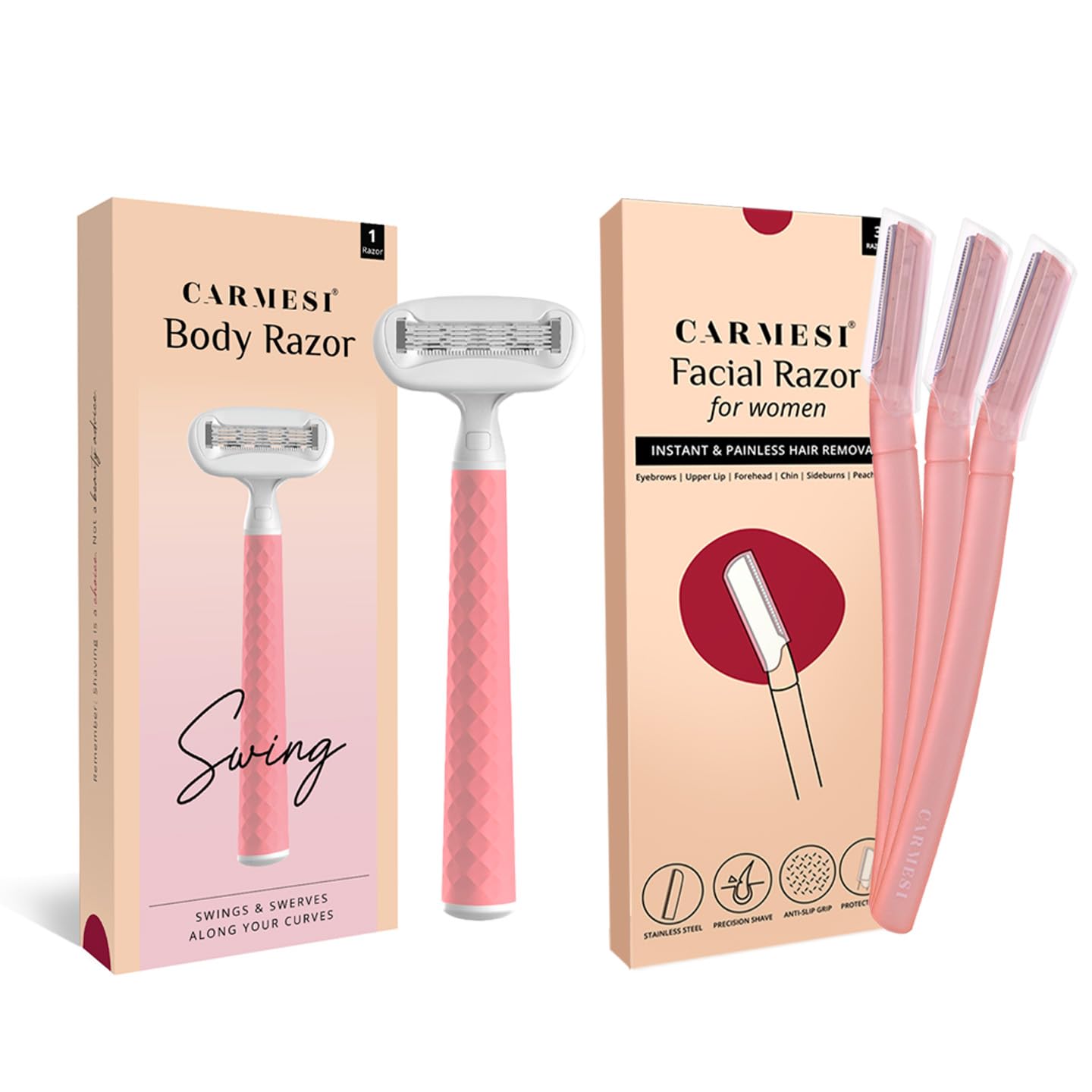 Carmesi Face and Body Shaving Combo | 3 Face Razors and 1 Body Razor Swing | Instant & Painless Hair Removal | Smooth & Glowing Skin | Hygienic & Safe (B0D9M6XGR8) Amazon Price History, Amazon Price Tracker