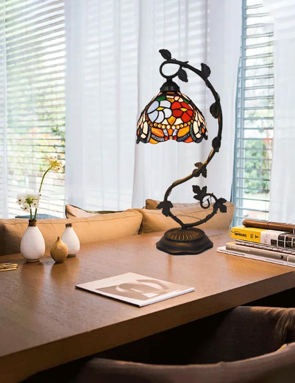 8 Zoll Home Supplies Buntglas-handgefertigte Tiffany-Vintage-nachttischlampen Für Wohnzimmer, Schlafzimmer Und Lounge lampenschirm (TF-TWTD-D)