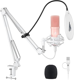 MAONO USB Microphone, 192kHz/24bit Plug & Play PC Computer Podcast Condenser Cardioid Metal Mic Kit with Professional Sound Chipset for Recording, Gaming, Singing, YouTube, AU-A04 Pink