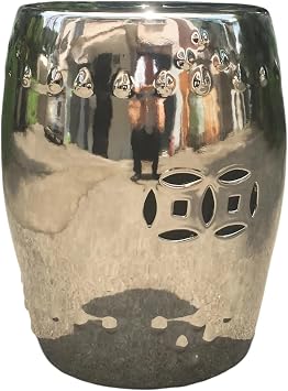 Decorative Ceramic Garden Stool,Chinoiserie Glazed Porcelain Side Table,Home Decor Accent,for Living Room Bedroom Balcony Patio.Silver