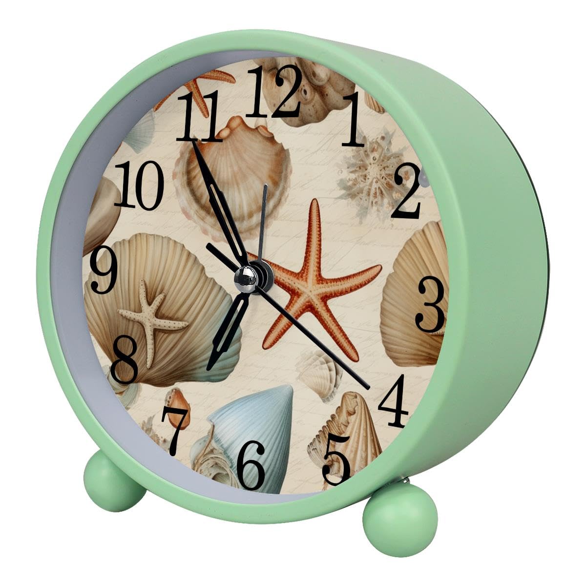 Luoweisi Alarm Clock Ocean Seashell Coral Starfish, Silent Non-Ticking with Night Light