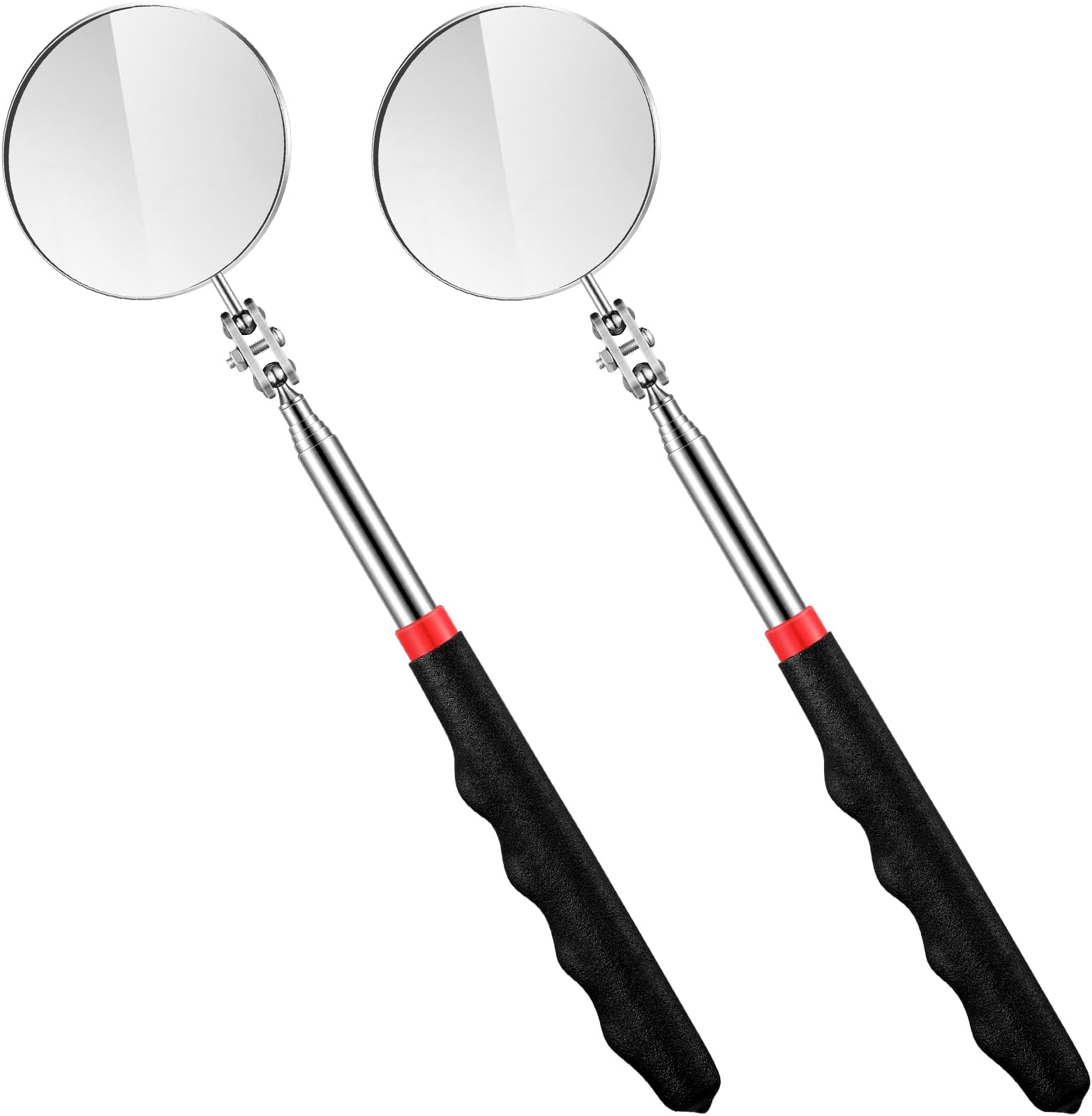 2 Pieces Telescoping Auto Inspection Mirror 29 Inch Round Extension Mirror Stainless Steel Inspection Tool with Long Handle for Technicians Mechanics Contractors Checking Observation(Black)
