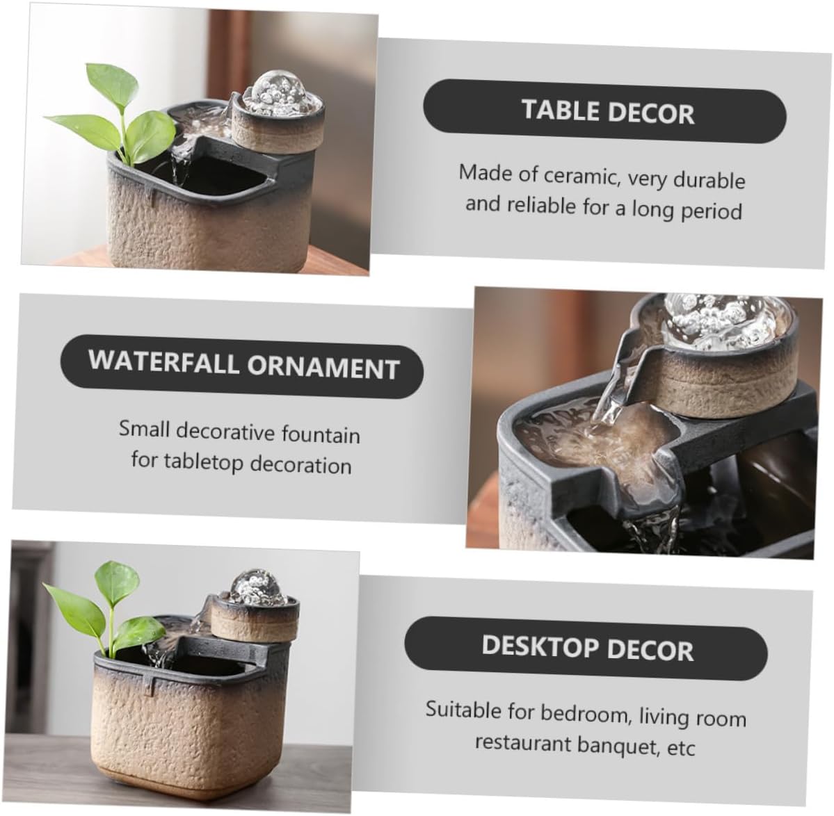 Unomor Ceramic Desktop Fountain Ornament with Rotating Ball Small Tabletop Waterfall Decor for Office and Home Indoor Landscape Accent Feng Shui Wealth Symbol