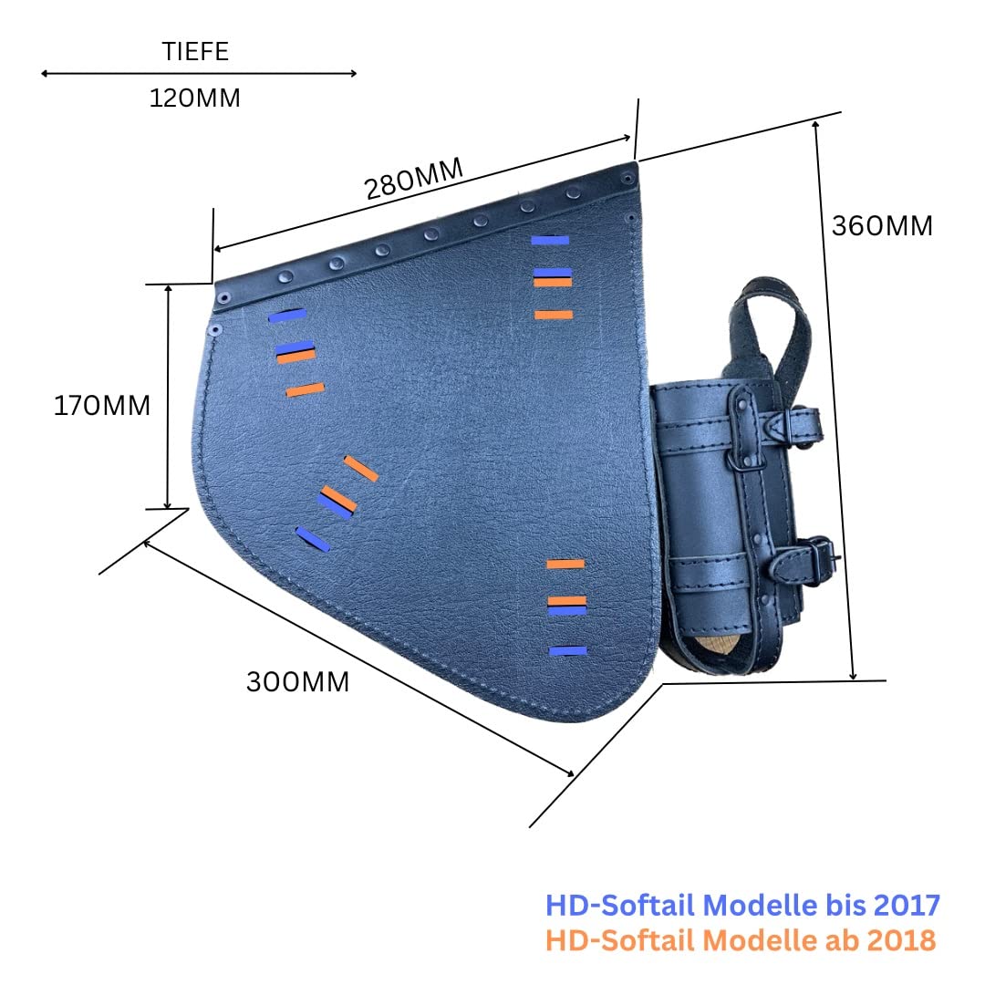 Hades Black Schwingentasche kompatibel mit Harley Davidson Softail Schwinge schwarz Getränkehalter Tasche Motorrad Softail Heritage Bikertasche Echtleder Slim Starrahmen Rahmen