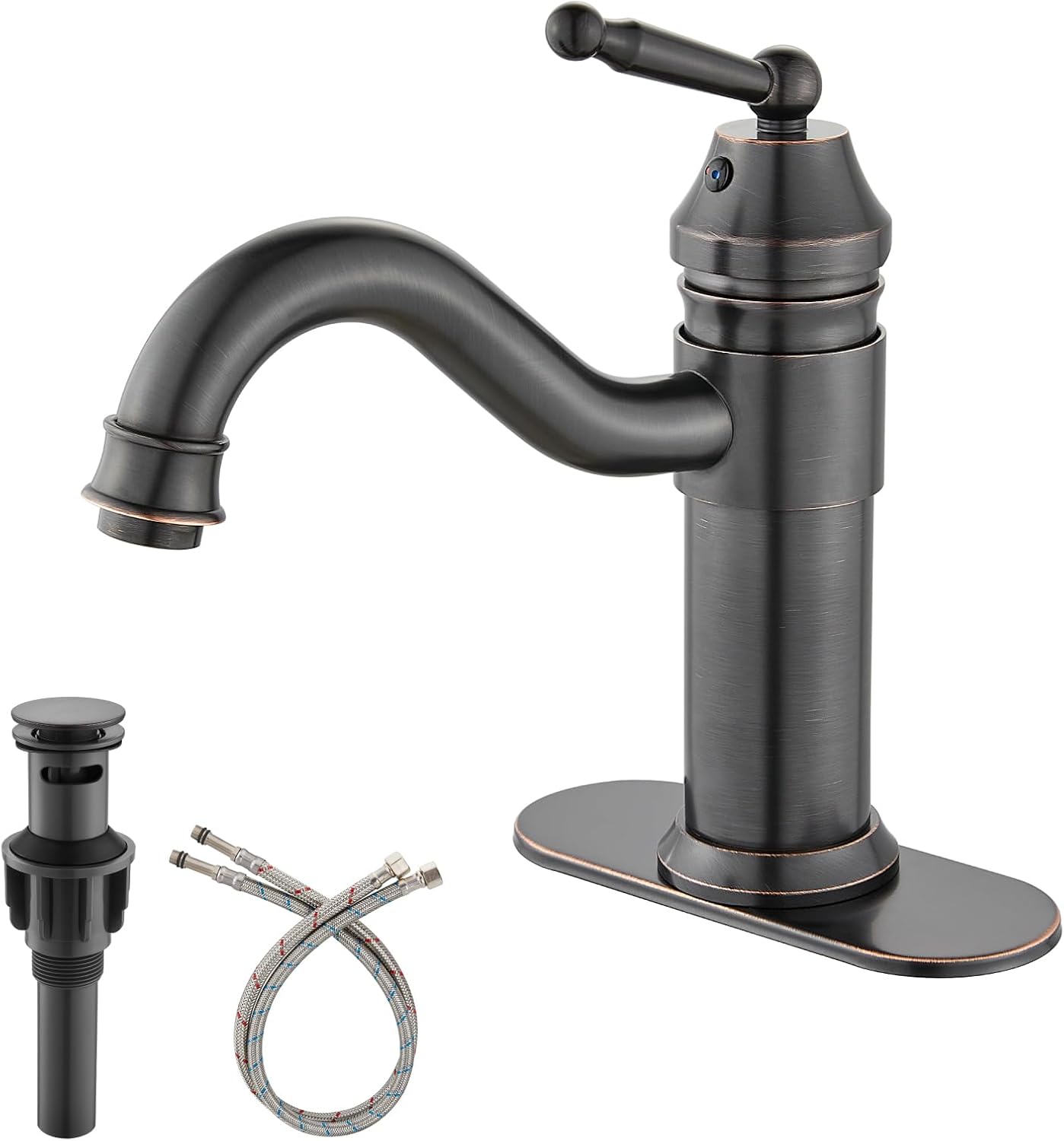 gotonovo Oil Rubbed Bronze Deck Mount Single Hole Lavatory Bathroom Sink Faucet, 360 Degree Rotation Spout, Single-Handle with Pop Up Drain Thumbnail
