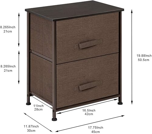 Miniatura 3 de Royard Oaktree Mesita de noche con 2 cajones moderna mesita de noche con cubos de tela marco de acero mesa auxiliar con parte superior de madera