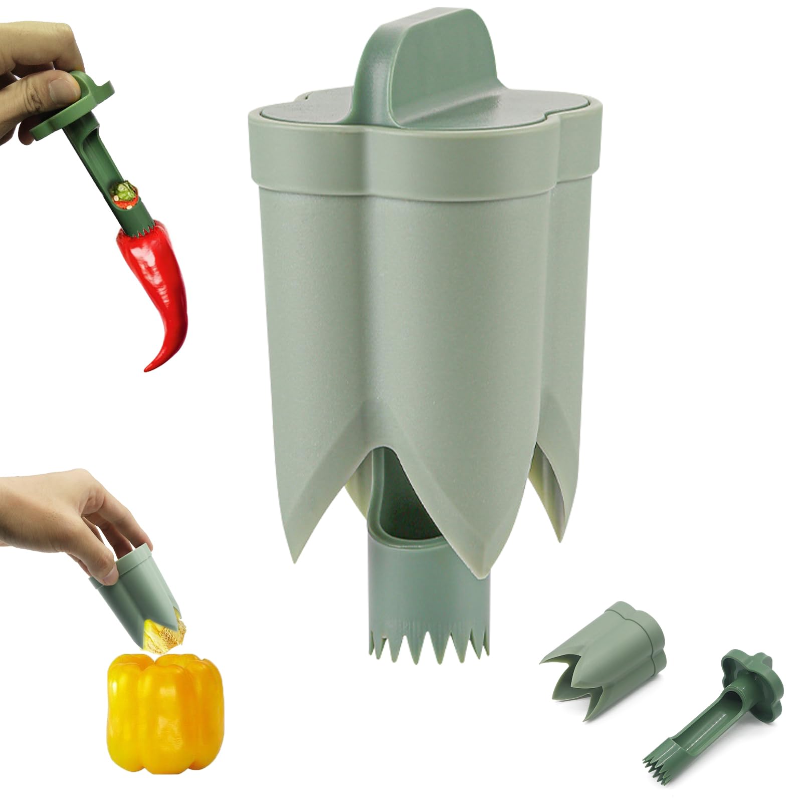 Generic 2-in-1 Pepper Corer - Efficient Bell Pepper Corer with Rotating Seed Remover, Easy to Clean, Durable ABS Plastic, Green