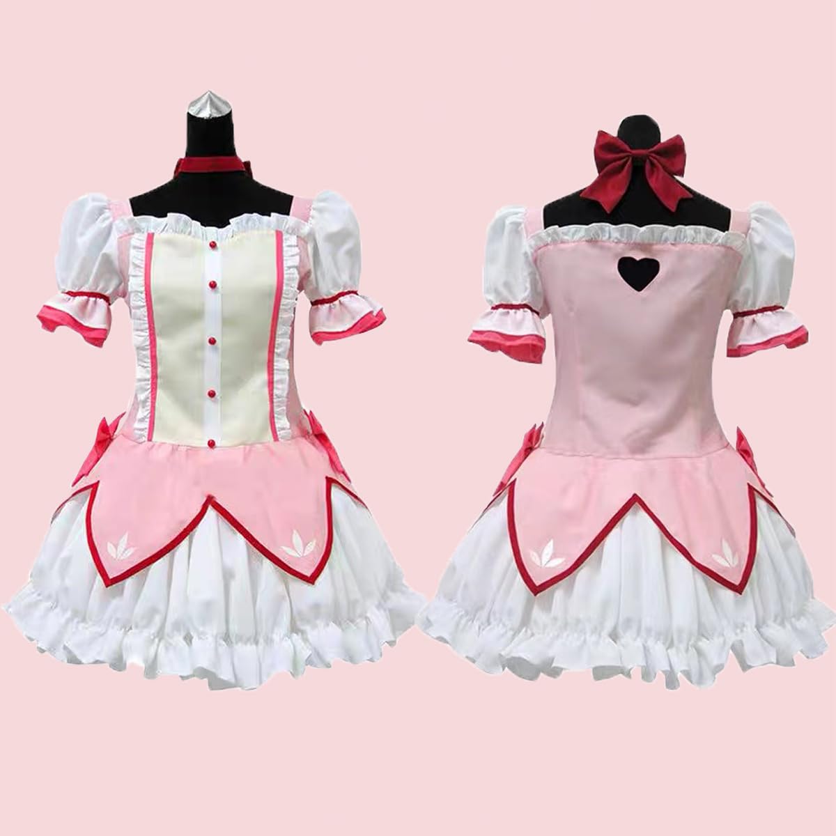 Madoka Magica Cosplay Costume with Bustle Anime Halloween Cosplay Costume Set: Clothing+bustle+wig Medium