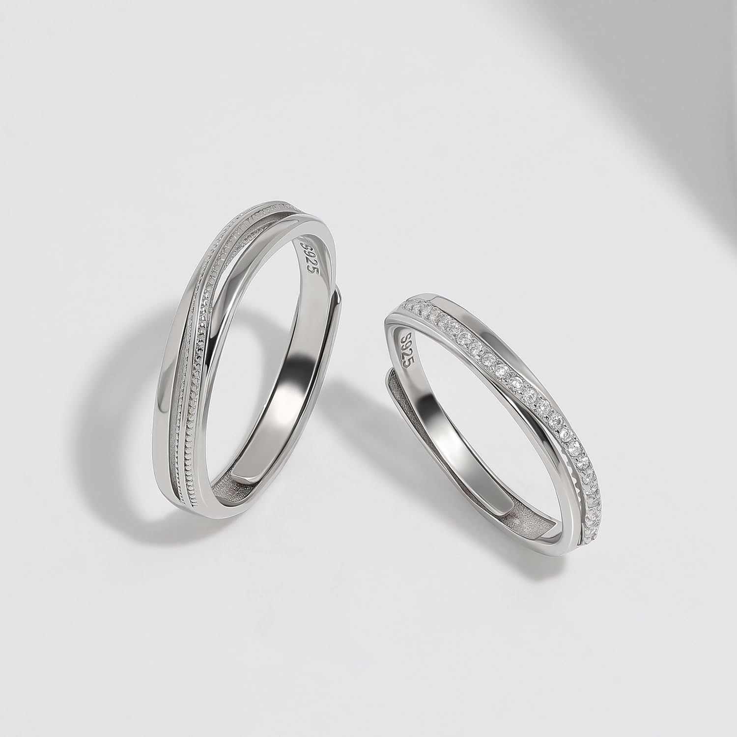 Meissa Anelli Donna Uomo Argento 925 Anelli Coppia Fidanzati Anelli Regolabili con Zircone cubico Anello Fidanzamento Fedi Nuziali Gioielli Matrimonio san valentino (Set di due anelli)