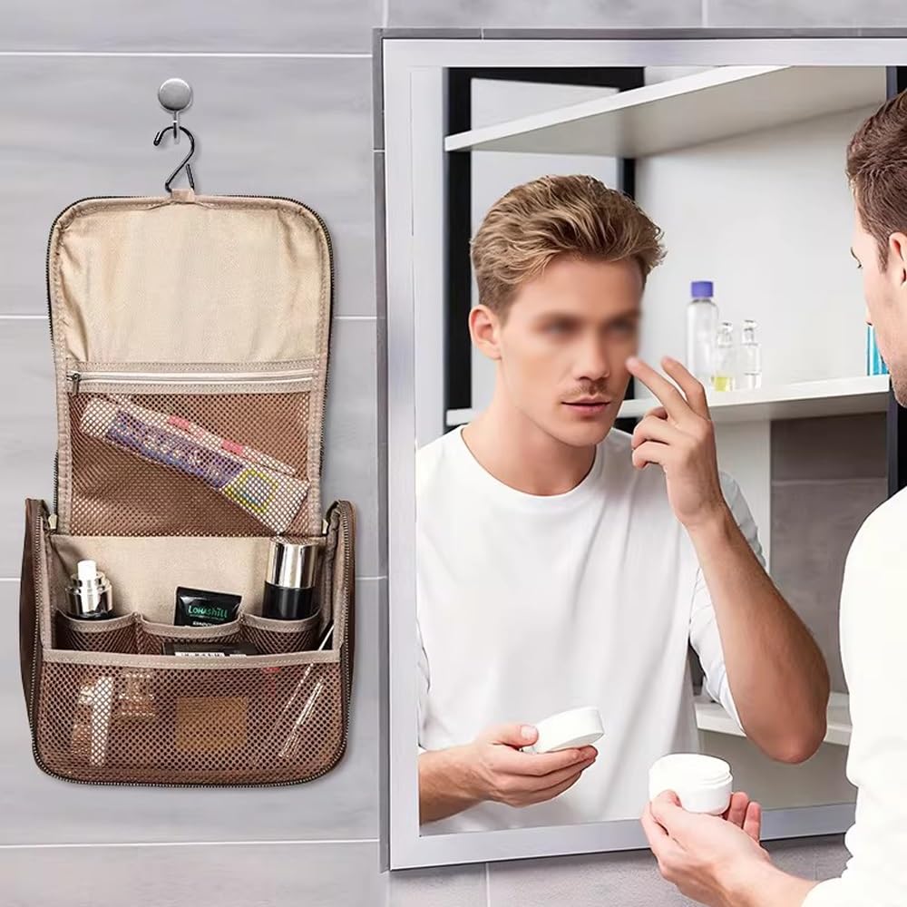 Retro skórzana kosmetyczka podróżny zestaw Dopp makijaż organizer na kosmetyki zestaw do golenia kosmetyczka z haczykiem do zawieszania